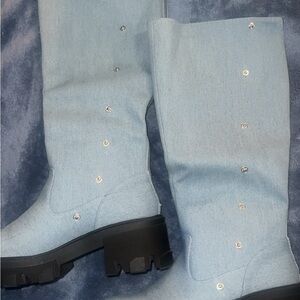 Light Blue Knee-High Boots